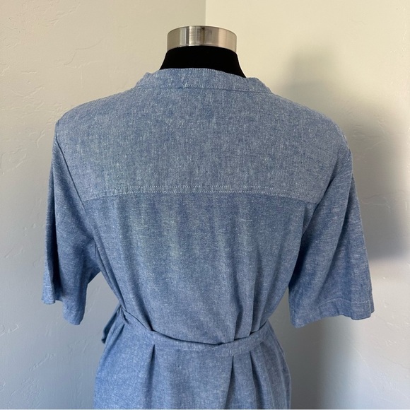 BANANA REPUBLIC Antique Blue LINEN-BLEND UTILITY MIDI SHIFT Shirt DRESS Size L - Picture 10 of 13
